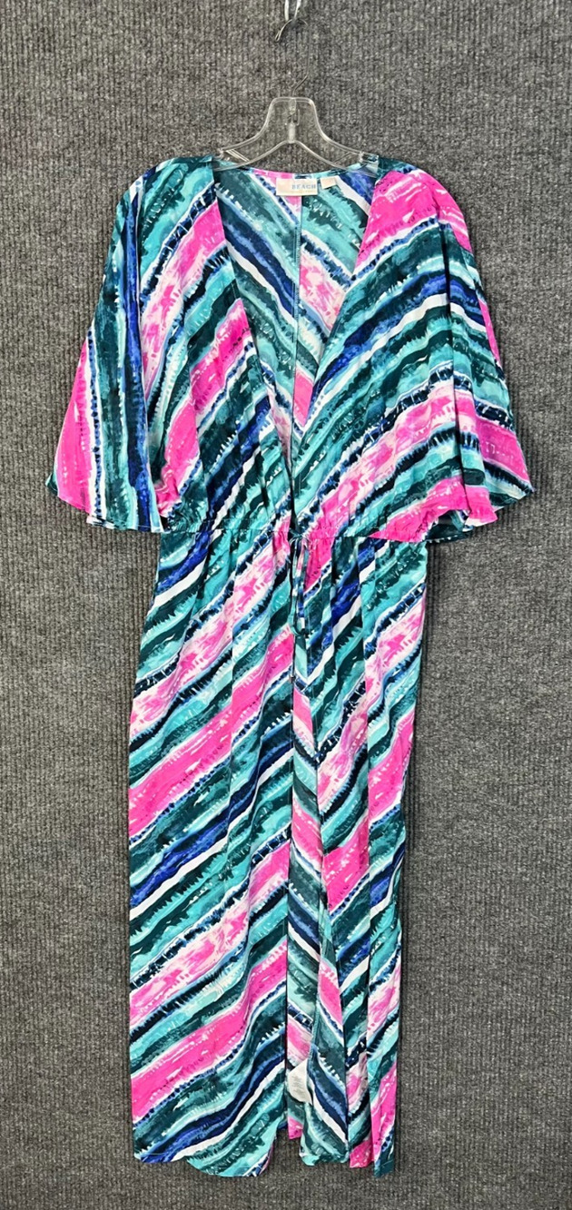Belle Kim Gravel Beach Cover Up Womens Medium/Large Striped Tie Front Resort